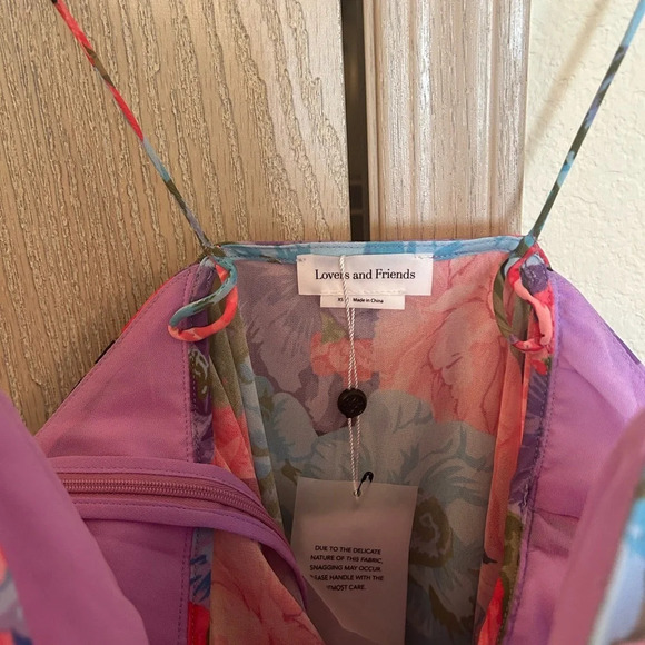 NWT Lovers & Friends WILSHIRE MAXI TANK Multicolor Kim Floral Sz XS Chiffon Slit - Picture 10 of 12